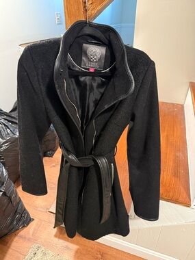 Vince Camuto Black Wool-Blend Belted Trench Coat